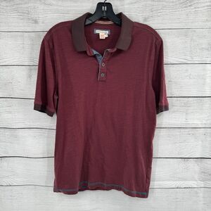Carbon 2 Cobalt‎ Mens Small Burgundy Polo Shirt with Contrast Chambray Details